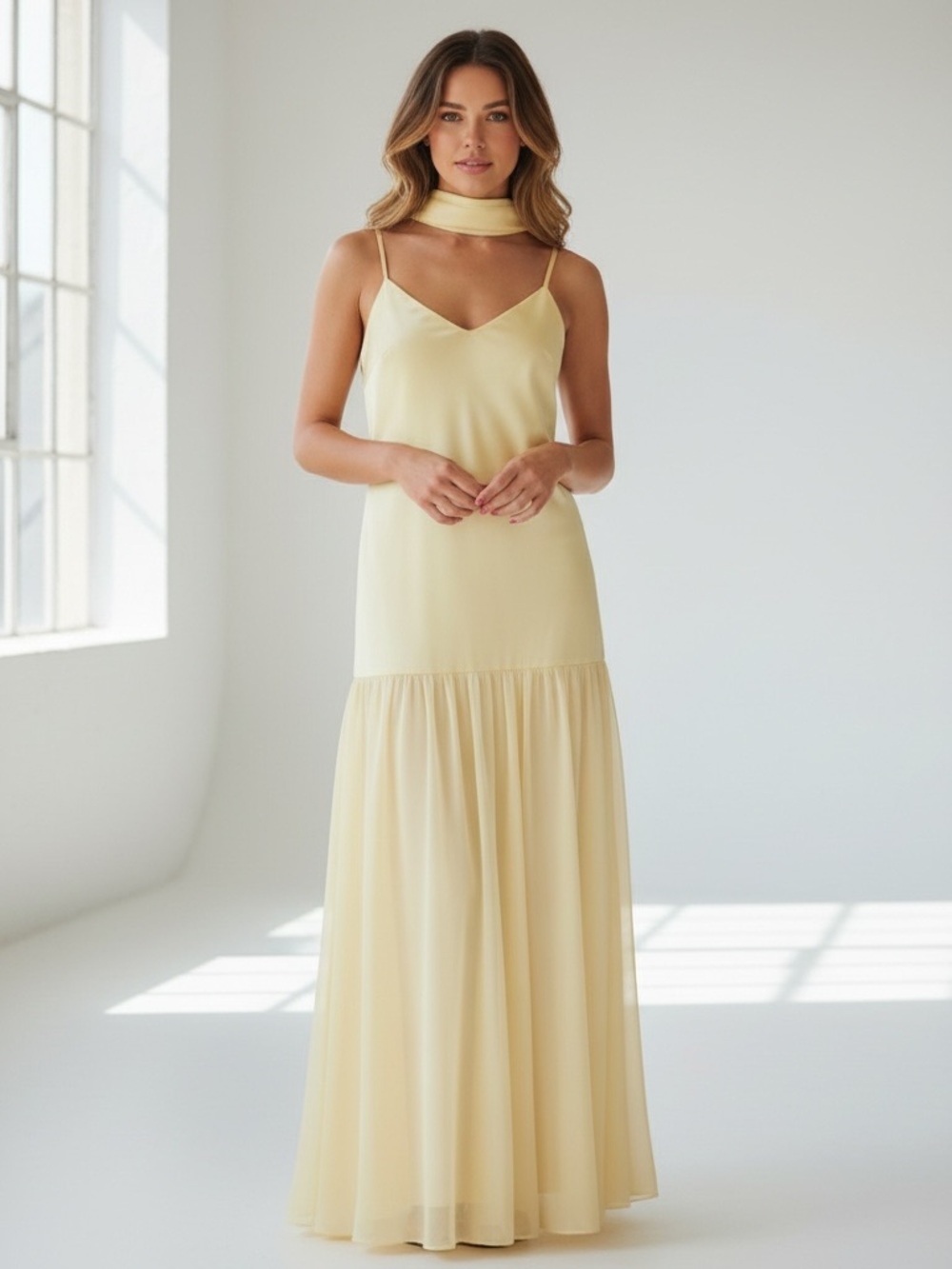 Show Me Your MuMu Pale Yellow Spaghetti-Strap Dalia Maxi Dress without Scarf